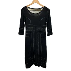 HIROKO KOSHINO(ヒロココシノ) ワンピース サイズ38 M レディース - 黒×白 クルーネック/長袖/ロング/ニット