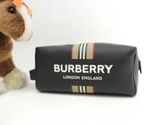 バーバリー セカンドバッグ ストライプ レザー黒 クラッチバッグ 極美品@ROPELP1071SEB