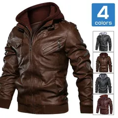 送料無料 ライダースジャケット メンズ レザー ジャケット フード着脱可能 シングルライダース パーカー フード アウター バイク 革ジャン