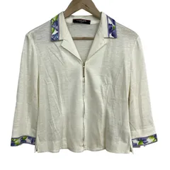 LEONARD(レオナール) ジャケット サイズL レディース - アイボリー×パープル×ライトグリーン 長袖/花柄/ジップアップ/春/夏