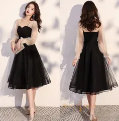 送料無料 パーティードレス ワンピース ミドル丈 ドレス 結婚式 二次会 お呼ばれフ ォーマル 袖あり