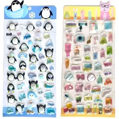 立体シール 3D ボンボンシール 2枚セット ぷっくりデザイン 厚み加工 PVC・PET素材 デコ用 手帳 ノート アルバム スマホケース装飾 イエロー／ブルー