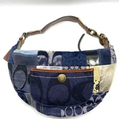 ★COACH コーチ シグネチャー ワンショルダーバッグ 10019 ハンドバッグ 2way パッチワーク デニム レザー レディース 中古★007187