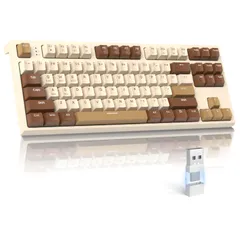 ZIYOULANG M88 コンパクト ワイヤレス メカニカルキーボード Bluetooth デュアルモード 2.4GHz Type-C/USB-A変換アダプタ付属 87キー 80%レイアウト ホットスワップ対応 ガスケット構造 赤軸 PBT球面キー ...