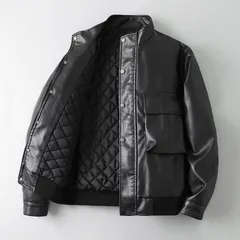 送料無料 レザージャケット 中綿入り メンズ 立ち襟 ライダースジャケット 大人 カジュアル おしゃれ PU アウター 革ジャン ジャケット 暖かい 保温 防寒 防風 PUレザー ブルゾン 秋 冬