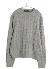 【お得なクーポン配布中!】 ポロ ラルフローレン コットン ケーブル ニット セーター メンズ L 古着 長袖ニット ワンポイント クルーネック シンプル ゆったり グレー