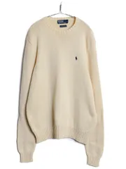 00s ポロ ラルフローレン ニット セーター メンズ L  オールド 長袖ニット 高級 100% ピマ コットン ワンポイント クルーネック ナチュラル