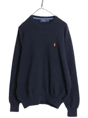 【お得なクーポン配布中!】 ポロ ラルフローレン リブ編み コットン ニット スウェット メンズ L 古着 セーター トレーナー ワンポイント 前V 薄手 シンプル ネイビー