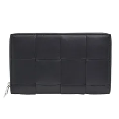 ボッテガヴェネタ 財布 メンズ マキシイントレチャート カセット ラウンドファスナー長財布 レザー ダークネイビー BOTTEGA VENETA 814649 VBWD5 中古