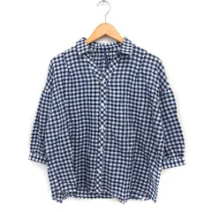 ハートマーケット HEART MARKET ギンガムチェック シャツ ブラウス 5分袖 リネン混 F ネイビー 紺 /FT44