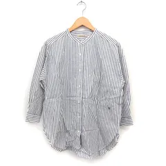 ハートマーケット HEART MARKET ストライプ シャツ 7分袖 バンドカラー ロゴ刺繍 綿麻 F グレー 灰 /FT4