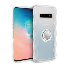 Casesmo Galaxy S10 用 ケース リング かわいい SCV41/SC-03L カバー クリア スマホケース ウェーブ おしゃれ TPU+PC 韓国 可愛い 気 シンプル 滑り止め 耐衝撃 指紋防止 レンズ保護 薄型 軽量 ストラップホール付 0