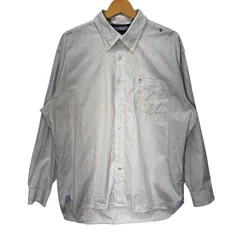 TOMMY HILFIGER トミーヒルフィガー 長袖シャツ ボタンダウンシャツ ストライプ柄 MAURITIUS製 ライトブルー レッド ブラック