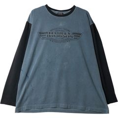 古着 00年代 ハーレーダビッドソン Harley-Davidson モーターサイクル ツートン ロングTシャツ ロンT USA製 メンズXL相当/eaa615159
