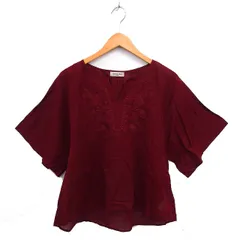 サマンサモスモス SM2 刺繍 スリットネック カットソー バックロング 透け感 ラグランスリーブ 五分袖 F 赤 レッド /NT19