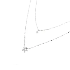 ネックレス レディース 18k 18金 ホワイトゴールド スターモチーフ 星 一粒ダイヤ 0.03ct 0.05ct デザインネックレス 40cm～42.5cm ジュエリー アクトワン【中古】