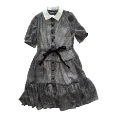  FOXEY フォクシー シルク100％ 小花柄 ティアードワンピース 白襟 ブラック インナー付き 高級 レディース 40【Z1806】