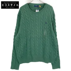 POLO RALPH LAUREN ポロ ラルフローレン ｸﾞﾘｰﾝ ﾎﾟﾆｰ刺繍 ｹｰﾌﾞﾙ編み ﾆｯﾄｾｰﾀｰ XXL