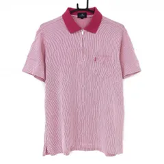 【美品】ミズノ THE OPEN 半袖ポロシャツ ピンク×白 細ストライプ ダイヤ織生地 アイスタッチ混 メンズ L ゴルフウェア MIZUNO