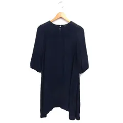 アメリカンラグシー AMERICAN RAG CIE レース フレア ワンピース ひざ丈 透け感 ボートネック 七分袖 F 紺 ネイビー /NT7