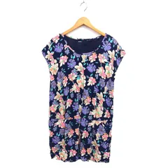 アズノウアズ as know as 花柄 フレア ワンピース ミニ ボートネック フレンチスリーブ タック 半袖 紺 ネイビー /NT12