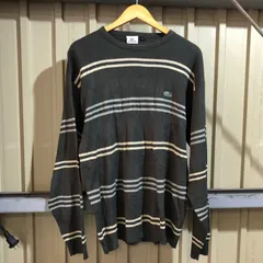 1933 LACOSTE セーター ダークグレー L ラコステ ニット コットン ボーダー柄 ワンポイント 刺繍ロゴ 古着卸 アメリカ仕入