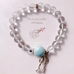 リボンチャーム付きラリマー水晶天然石ブレスレットパワーストーンブレスレット