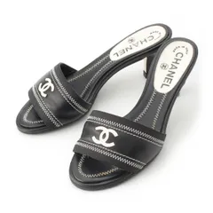 シャネル 07C レザー ココマーク ミュール ブラック×ホワイト 35 1/2【中古】