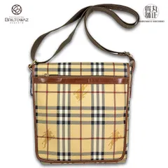 バーバリー ヘイマーケットチェック 斜め掛けフラップショルダーバッグ PVCキャンバス / レザー ベージュ / 茶 BURBERRY レディース メンズ USED【中古品】【丸正質舗】【質屋】【ブリルトワーゼ】（M212334）