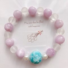 大玉ラリマー14.5mmクンツァイトパール天然石ブレスレット