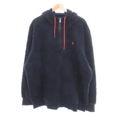 ポロ ラルフローレン POLO RALPH LAUREN タグ付き ボアフリース フーディー パーカー ジップアップ ジャケット ポニー刺繍 XXL 紺 ネイビー /UO ■GY18