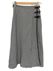 【美品】INGEBORG  インゲボルグ　千鳥格子柄　ラップスカート　ロング　ブラック&ホワイト　レディース　サイズM【Z1796】