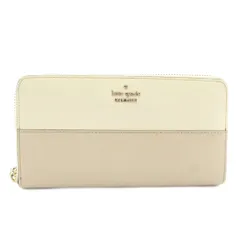ケイトスペード KATE SPADE 長財布 レザー ラウンドファスナー ロゴ ゴールド金具 白 ホワイト ベージュ /XZ ■GY11