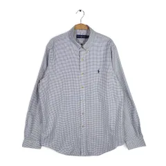 ラルフローレン ブルーチェック柄 ボタンダウンシャツ ワンポイントロゴ 長袖シャツ RALPH LAUREN サイズL 古着 CA1526