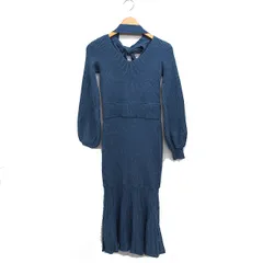 リゼクシー RESEXXY リブ ニット マーメイド ワンピース 長袖 ロング チョーカーネック 無地 F サックスブルー 青 /FT28