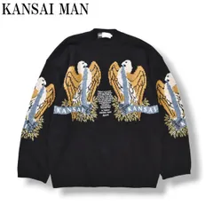 【入手困難】 90sヴィンテージ カンサイマン KANSAI MAN カンサイ ヤマモト 山本寛斎 鷲 イーグル柄 クルーネック ウールニット セーター デザイナーズ アーカイブ L ブラック メンズ
