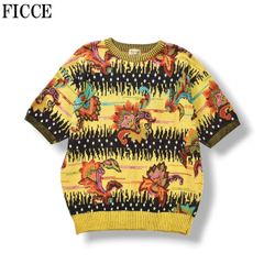 Ficce フィッチェ 総柄 コットン アクリル ニット L 小西良幸 ドン小西