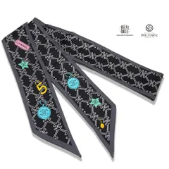 シャネル 22P 2022春夏 ツイリー スカーフ ヘアバンド ココマーク アイコン柄 ブラック 黒 シルク レディース CHANEL アクセサリー リボン【新品】【未使用】【ブリルトワーゼ】【丸正質舗】【質屋】（M211656)