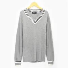 COMME CA ISM コムサイズ ムウール混 ケーブル編み Vネック チルデンセーター クリケットニット ニット  セーター 長袖 メンズ L グレー _