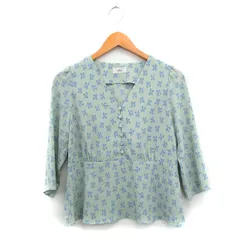 イエナ IENA ブラウス シャツ Vネック 七分袖 花柄 ミントグリーン /KT5