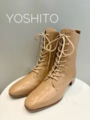 【YOSHITOdeORANGE】レースアップブーツ　24㎝　ベージュ　本革　ブーツ　ショートブーツ　イタリ