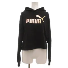 プーマ PUMA タグ付き パーカー M 黒 ブラック フード付き 長袖 クロップド丈 ECF001 /SC ■ECF001