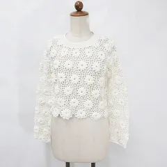 スナイデル SNIDEL ニット セーター 長袖 丸首 透かし編み 花柄 白 ホワイト F