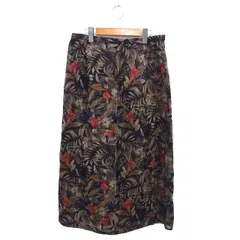 レリアン Leilian フレア マキシ スカート スリット リネン混 ボタニカル柄 大きいサイズ 15+ 黒 ブラック /NT3