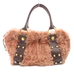 銀座かねまつ GINZA Kanematsu ハンドバッグ 茶 ブラウン ファー素材 スタッズ装飾 Oリング金具 /NL ■GY06