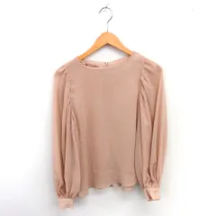 ジュノア JUNOAH ブラウス カットソー ノーカラー シアー 透け感 薄手 長袖 M ベージュ 薄茶 /TT