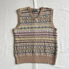 希少　〜00s　archive　アーカイブ　旧タグ　Polo by Ralph Lauren　ポロバイラルフローレン　ニットベスト　プルオーバー　コットン×カシミヤ　フェアアイル　総柄　ベージュ　一点物　アメカジ　Y2K　fair isle knit vest