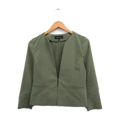 インディヴィ INDIVI ノーカラージャケット コットン混 シンプル グリーン 緑 /KT15