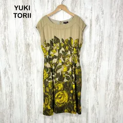 YUKI TORII ユキトリイ 花柄 リーフ刺繍 フレンチスリーブ Aライン ロングワンピース イエローのサムネイル