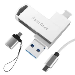 256GB Phone USBメモリ 【アプリ不要・アルバムからデータ保存】４in1 USBメモリ 写真保存 大容量 外付けメモリ 高速 データバックアップ フラッシュメモリ iOS/USB/Micro USB/Type-C 外付けストレージ 回転式 ...